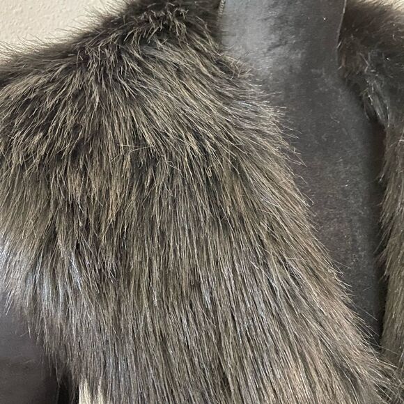 Faux fur trim shearling winter Coat, deep navy blue, XS - Picture 3 of 7